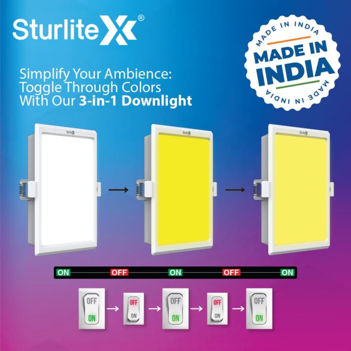 Sturlite Dex 15W (3 in1) Square/ Round LED Downlight - Image 2