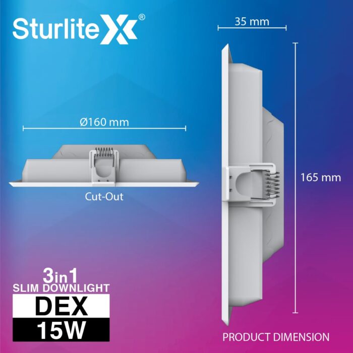 Sturlite Dex 15W (3 in1) Square/ Round LED Downlight - Image 3