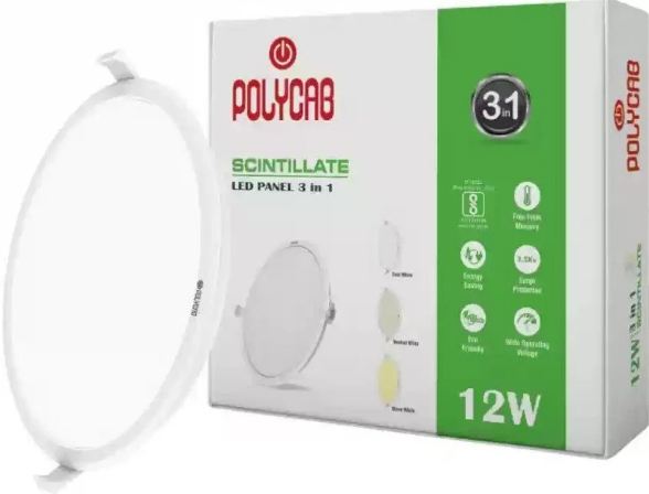 Polycab 12 Watt 6500K 3in1 Panel Light Round/ Square