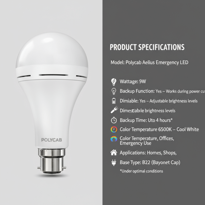Polycab 9W Aelius Rechargeable Dimmable LED Bulb - Image 2