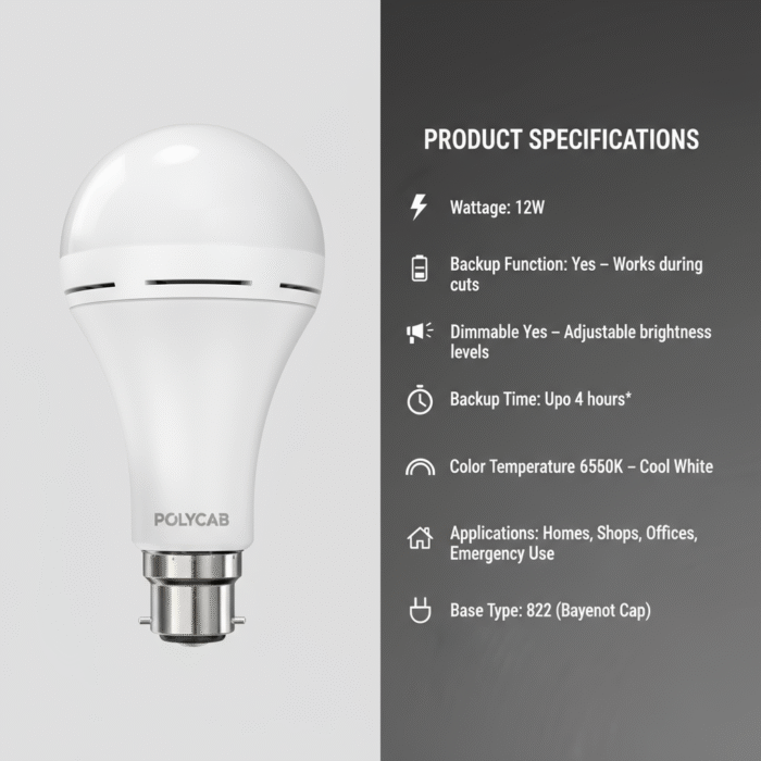 Polycab 12W Aelius Rechargable Dimmable LED Bulb - Image 2